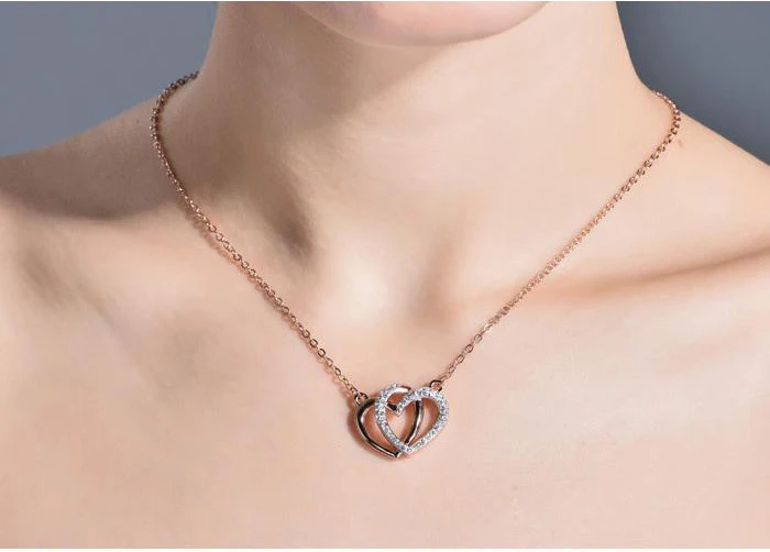 BeBella двойное сердце кулон ожерелье розовое золото цвет покрытый модные ювелирные