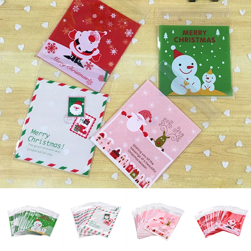 

JX-LCLYL 100Pcs Self Adhesive Christmas Cookie Candy Package Gift Bags Cellophane