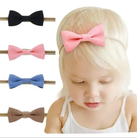 

on sale 4pcs baby girl boy spandex nylon headband children skinny stretchy Non-Marking cotton Bowknot elastic hair Band