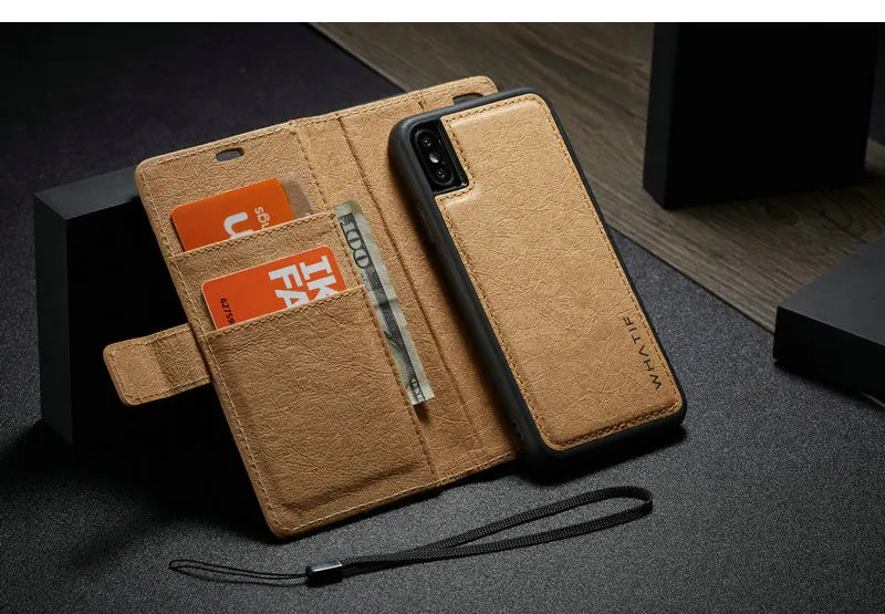 WHATIF чехол для телефона для iPhone Xs Max роскошный DIY бумажный кожаный 2 в 1 Магнитная Кредитная карта для iPhone XS XR Кошелек Съемный чехол