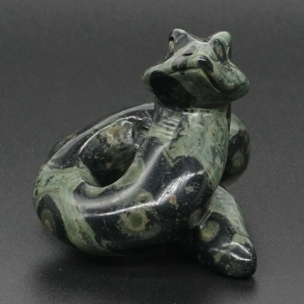 2" Snake Statue Natural Gemstone Green Kambaba Jasper Carved Craft Reiki Figurine Home Decor