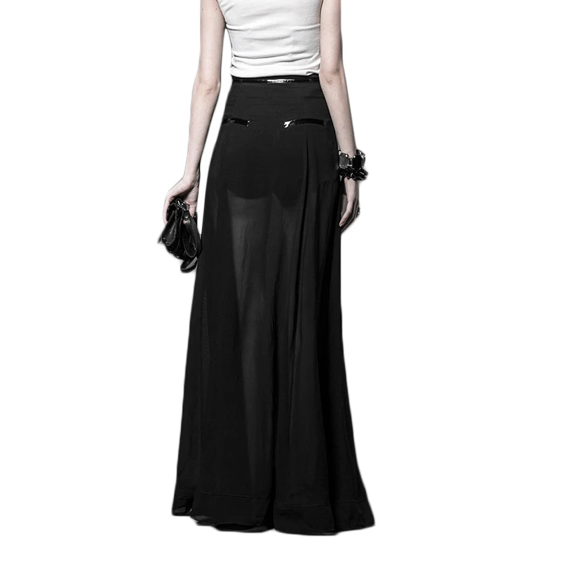 

Steampunk Floor-Length Skirt With Zipper Gothic Women Long Straight Skirts High Waisted Skirts Causal Solid Black Chiffon Skirts