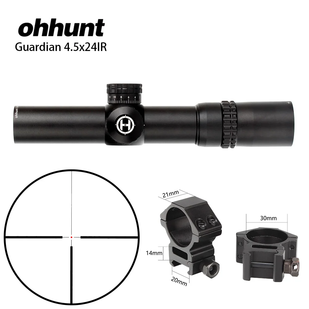 with-Picatinny.Rings Ohhunt Guardian 4,5x24 Охотничья винтовка прицел 30 мм трубка тактическая Оптика прицел 1/2 полумил точка сетка башенки Сброс прицел - Цвет: with-Picatinny.Rings