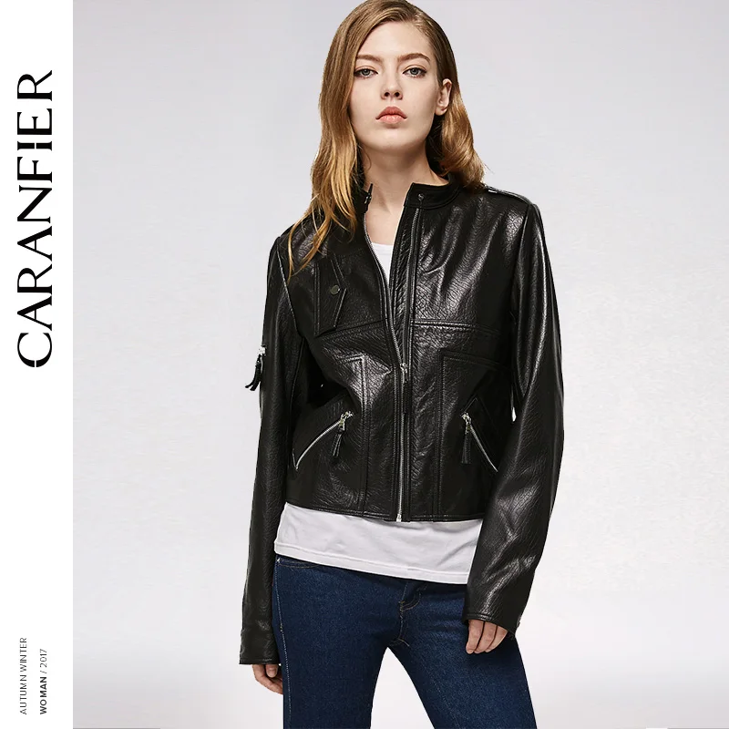 CARANFIER 2017 Женская куртка из натуральной кожи локомотив короткий модный топ 100%