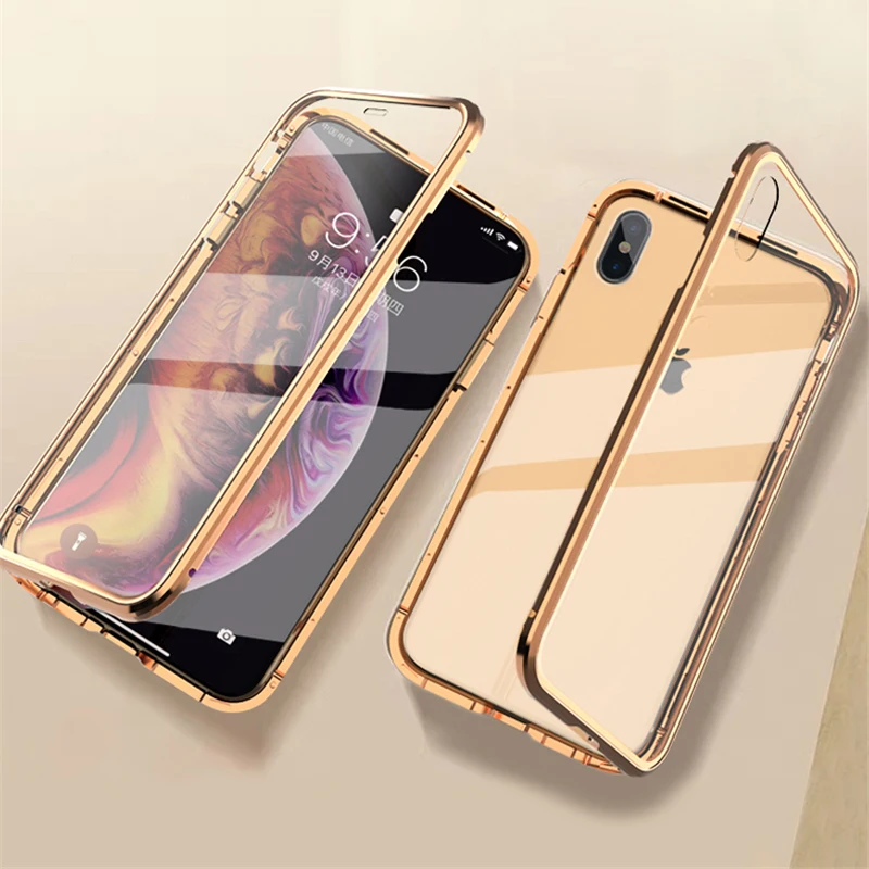 360 Degree Full Magnetic Case For iPhone XR X XS Max 8 7 Plus Cover Front Back Glass Magnet | Мобильные телефоны и