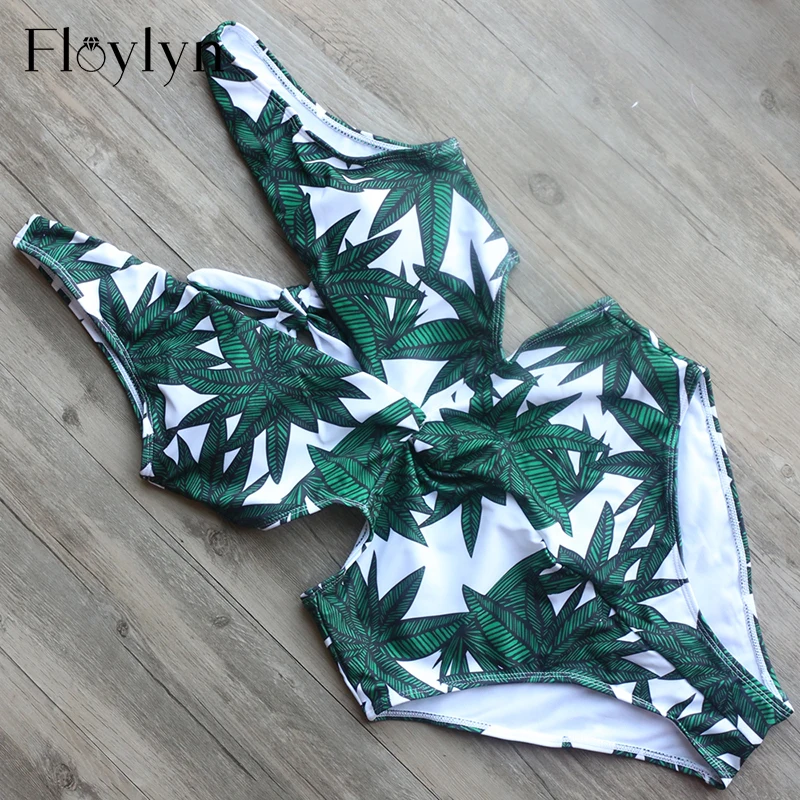 Слитный купальник Floylyn купальный костюм с принтом зеленых листьев дерева