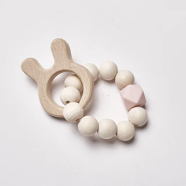pink rabbit Деревянные натуральные крючком Детские Прорезыватели для зубов кольцо браслет игрушки ювелирные изделия в форме животных прорезывание зубов для ребенка - Цвет: pink rabbit