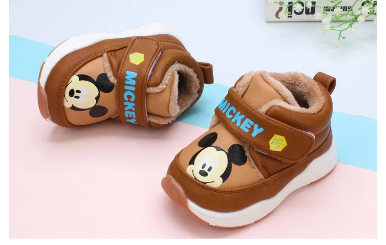 Новинка года, зимняя детская хлопковая обувь от disney для мальчиков от 1 до 3 лет, уличная нескользящая обувь из плотного бархата, хлопковая обувь для девочек