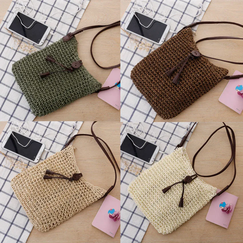 Фото Женская Соломенная Сумка плетеный кошелек в Корейском стиле пляжная сумка для