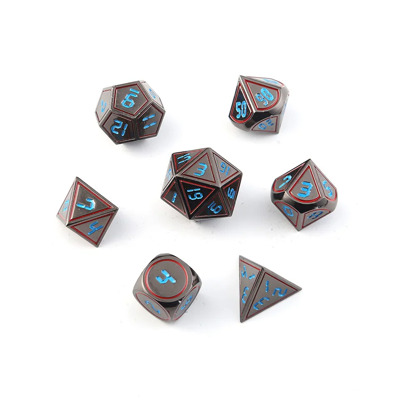 Rpg Dobbelstenen Metalen Dnd многогранные наборы Dados Подземелья и Драконы алюминиевые Blauw кубики D20 10 12 6 Tafel Games Transparan