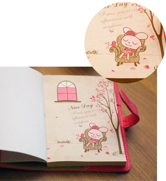 Тисненые кожаные милые блокноты и журналы дневник kawaii rabbit pattern girl персональный a6