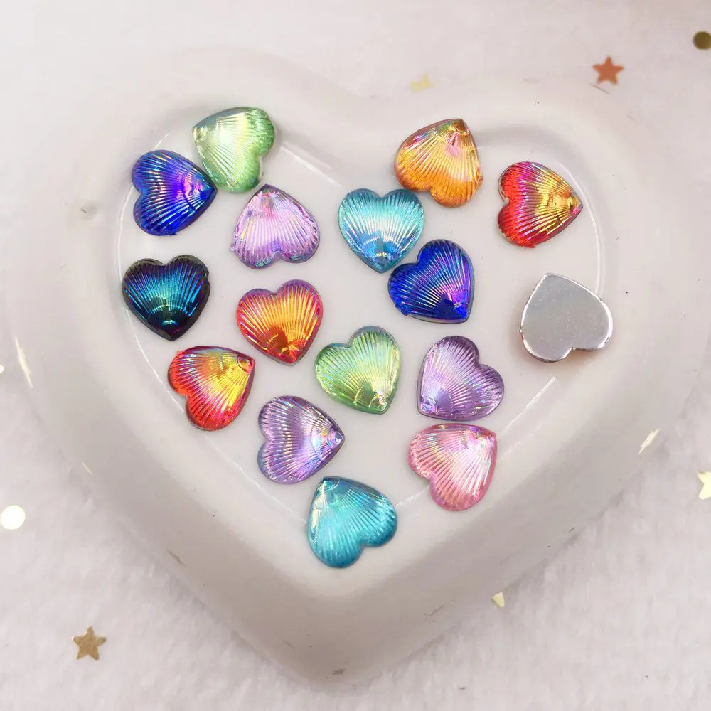 100 шт. микс AB Смола блестящие 8 мм Мини ракушки сердце драгоценный камень плоская