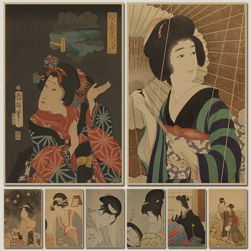 Японский Стиль Ukiyo картина горничной Винтаж крафт Бумага постер фильма украшения
