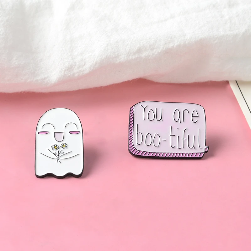 You are bootiful Lapel pin Ghost Enamel pin Pink Brooches Cute Badges Denim jackets Backpack Accessories Brooch for Girls