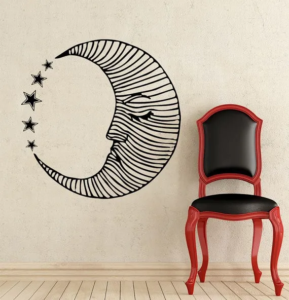 Художественный дизайн съемная настенная наклейка Спящая Луна и сатеры с