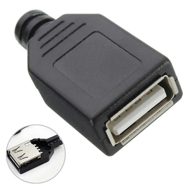 10 шт. 4 контактные USB разъёмы типа А с черной пластиковой крышкой|4 pin female connector|4
