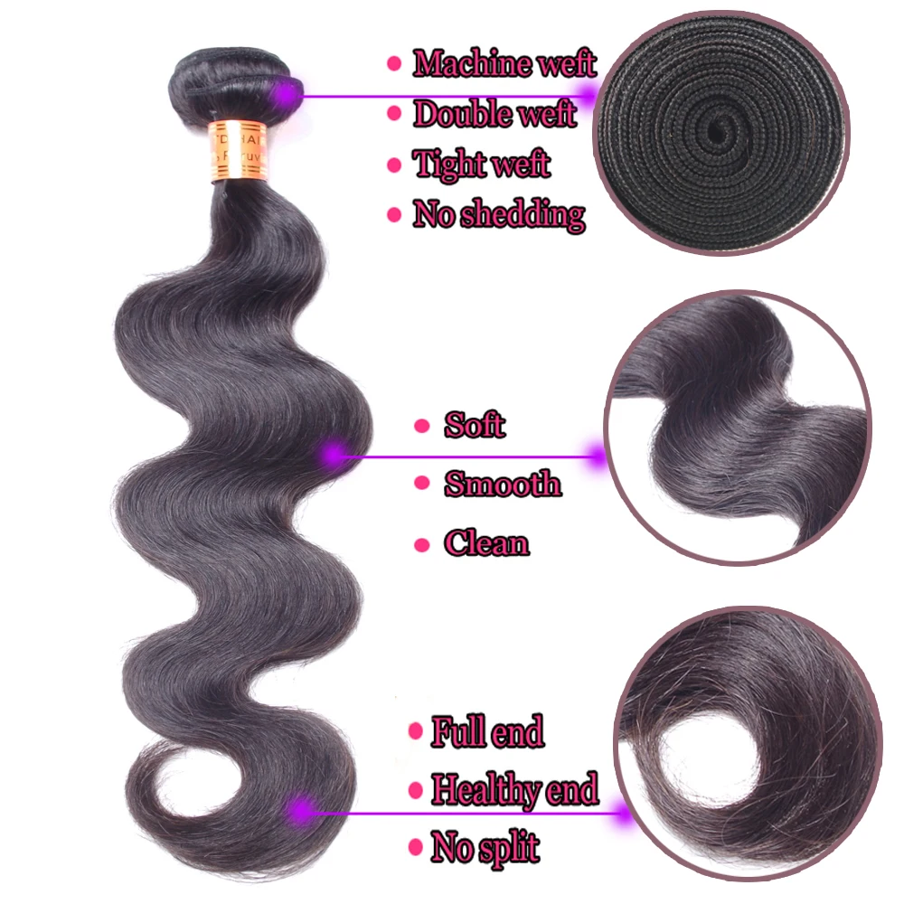 Tdhair объемные волнистые пучки с бразильские волосы закрытием плетение 4*4 закрытие