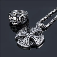 elfasio jewelry set ring penadnt set celtic knot symbol nordic stainless steel necklace chain vintage fashion