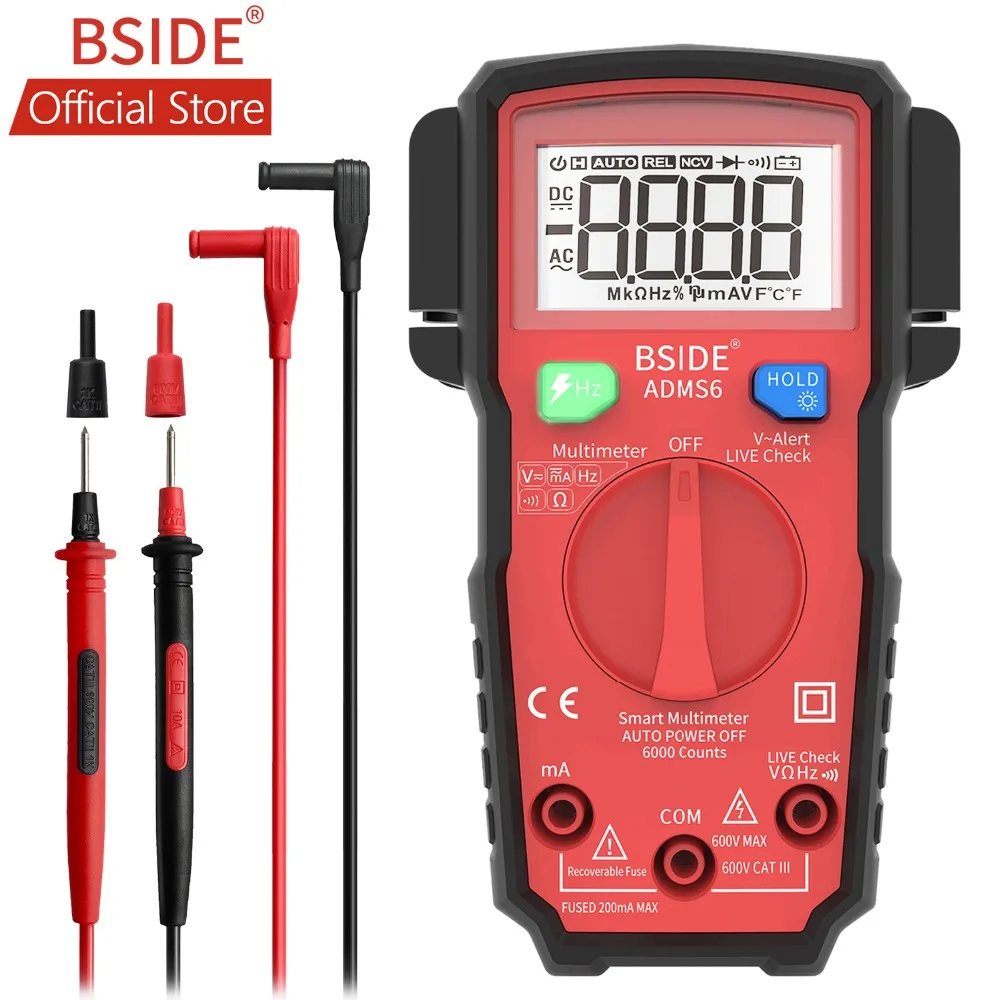 Умный Цифровой мультиметр BSIDE ADMS6 автоматический мини 6000 DMM Ом Гц с v оповещением