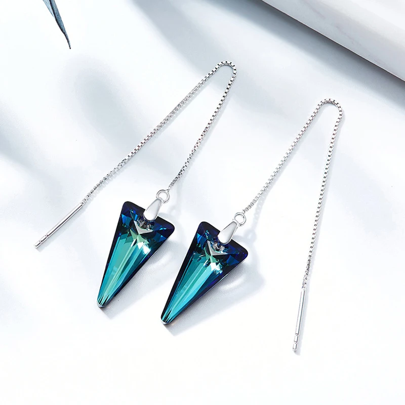 Malanda 925 серебро Серьги Спайк кулон кристалл от Swarovski длинные цепи пирсинг Для