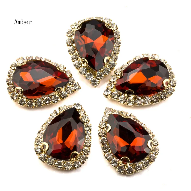 amber 10*14 мм 13*18 мм 50 шт. Золотое дно faltback пришить камни стеклянные кристаллы, стразы с четырьмя отверстиями Diy аксессуары для одежды - Цвет: amber