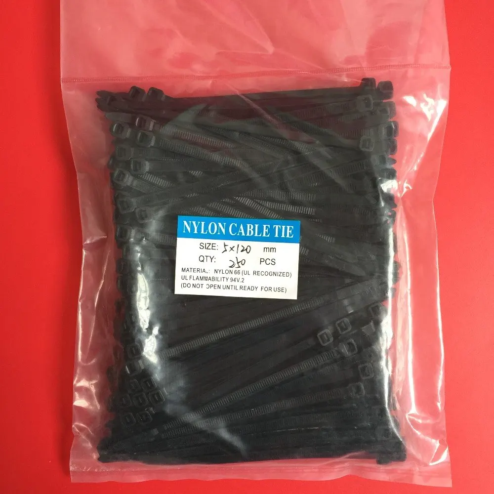 500Pcs/pack 5*120mm High Quality width 4.8mm Black Color (National Standard) Self-locking Plastic Nylon Cable Ties Wire Zip Tie |