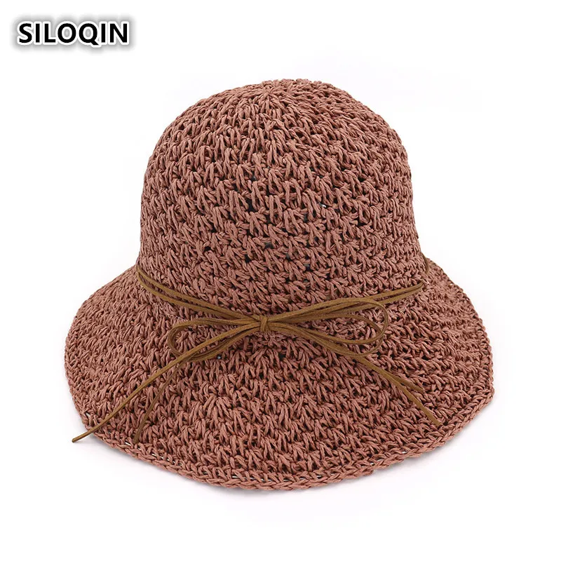 

SILOQIN Lady's Summer Breathable Straw Hat Foldable Big Brim Sun Hats For Adult Women 2019 New Handmade Crochet Hollow Beach Hat
