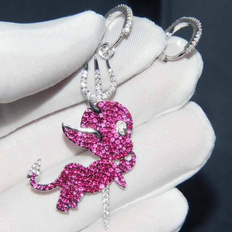 Серьги-подвески женские Асимметричные из серебра 925 пробы с красным Купидоном |