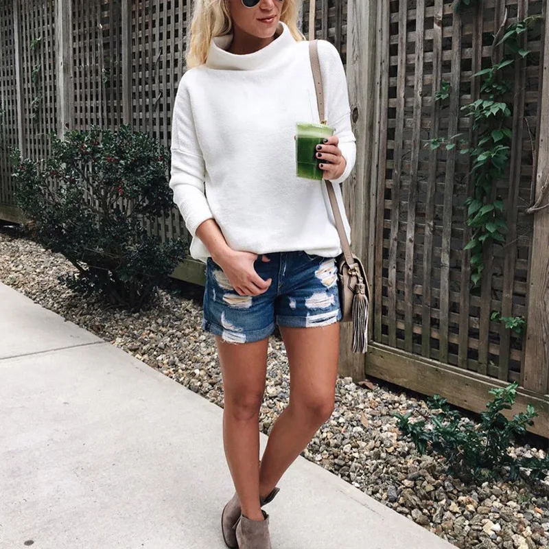 Женский свитер с длинным рукавом Lossky белый Повседневный вязаный в Корейском