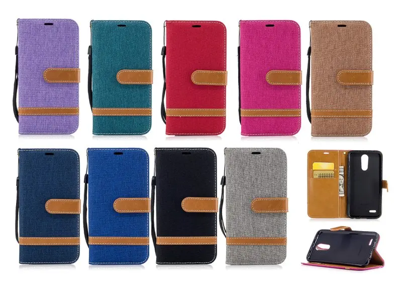 Чехол для LG K10 2017 Coque футляр из джинсовой ткани джинсовое портмоне кожаная сумка с