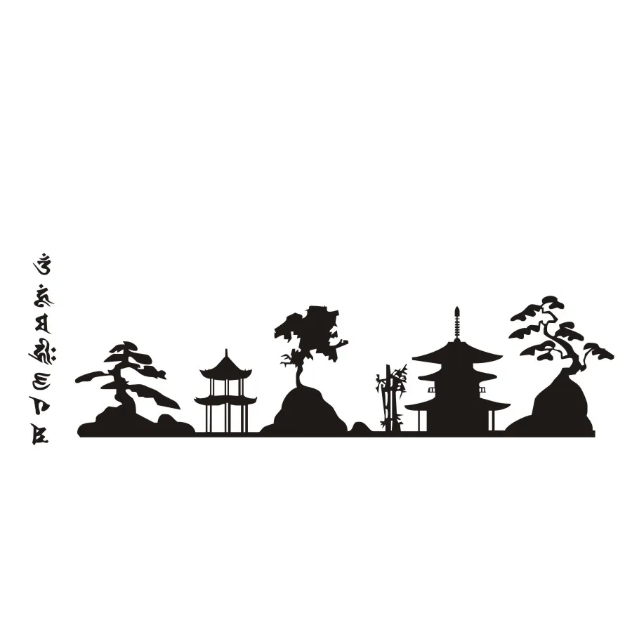 Large Asia Skyline Wall Art Self Adhesive Vinyl Sticker Muurstickers Home Decor Living Room Vintage Chinese Style Removable | Дом и сад