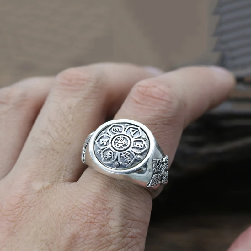 

Buddha Men Rotatable Ring 925 Sterling Silver Jewelry Buddhist Heart Sutra Ring Christmas gift Fine Jewelry Women FR67