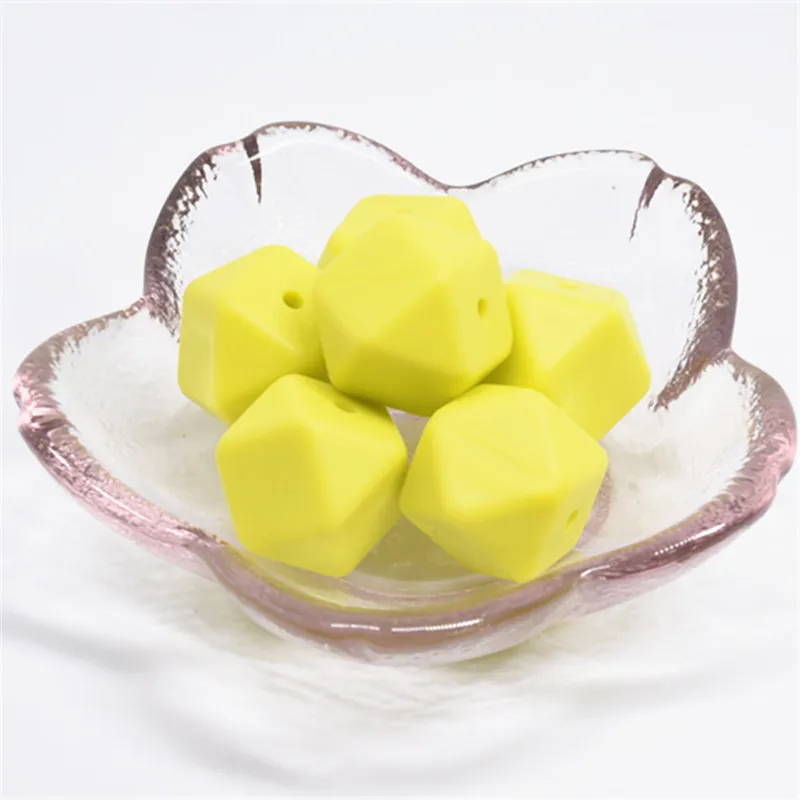 Lemon Yellow 10 шт. 14 мм шестигранные Силиконовые бусы для прорезывания зубов зубной прорезыватель для малышей DIY игрушечный детский душ подарок ожерелье пустышка цепь свободные бусины - Цвет: Lemon Yellow