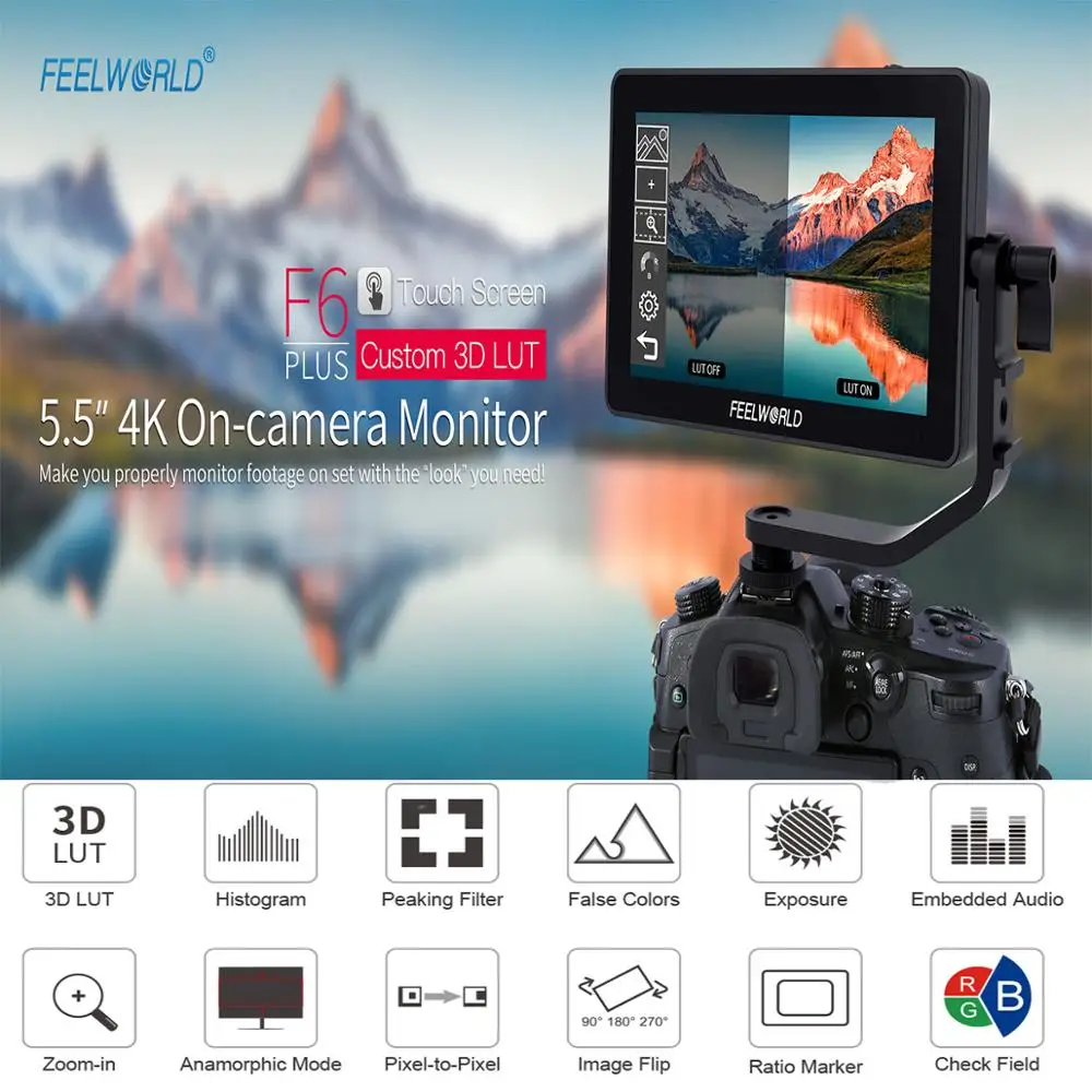 Feelworld F6 PLUS сенсорный экран монитор из алюминиевого сплава F5.5 дюймов 3D Lut 4K на камеру DSLR камера на контроль Кардана
