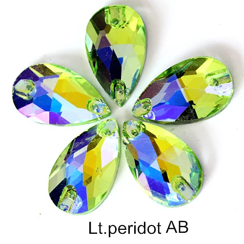 lt-peridot-ab Красочные каплевидные Хрустальные стеклянные пришивные стразы с плоской задней стороной красные AB пришивные камни каплевидные Стразы для шитья одежды Y1250 - Цвет: lt-peridot-ab