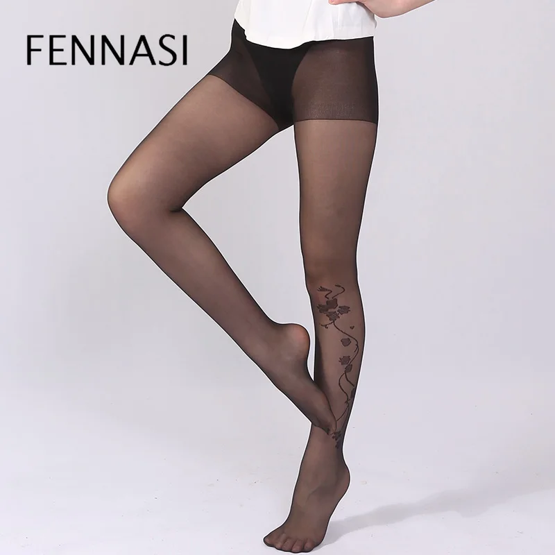 FENNASI, жаккардовые, цветочные, черные, женские колготки, с принтом, с баухинией, сексуальные колготки, Nylons, женские, эротические, черные, обтягивающие