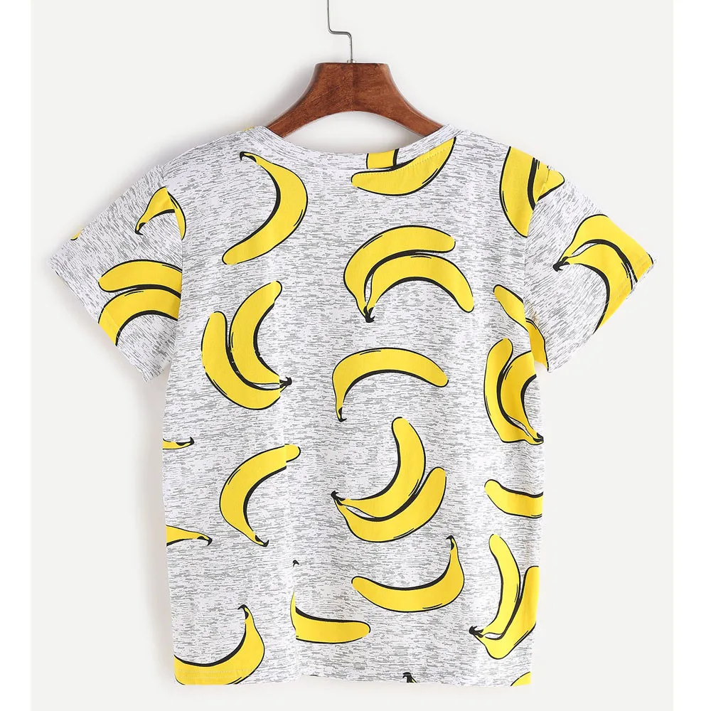 Женская футболка с коротким рукавом серая принтом банана лето 2017|vogue t shirt|camiseta