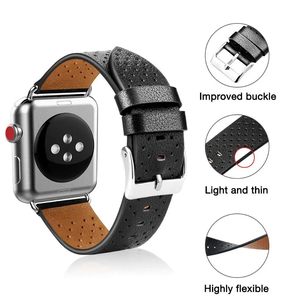 Спортивный ремешок 38 мм 42 из натуральной кожи iWatch для замены с застежкой