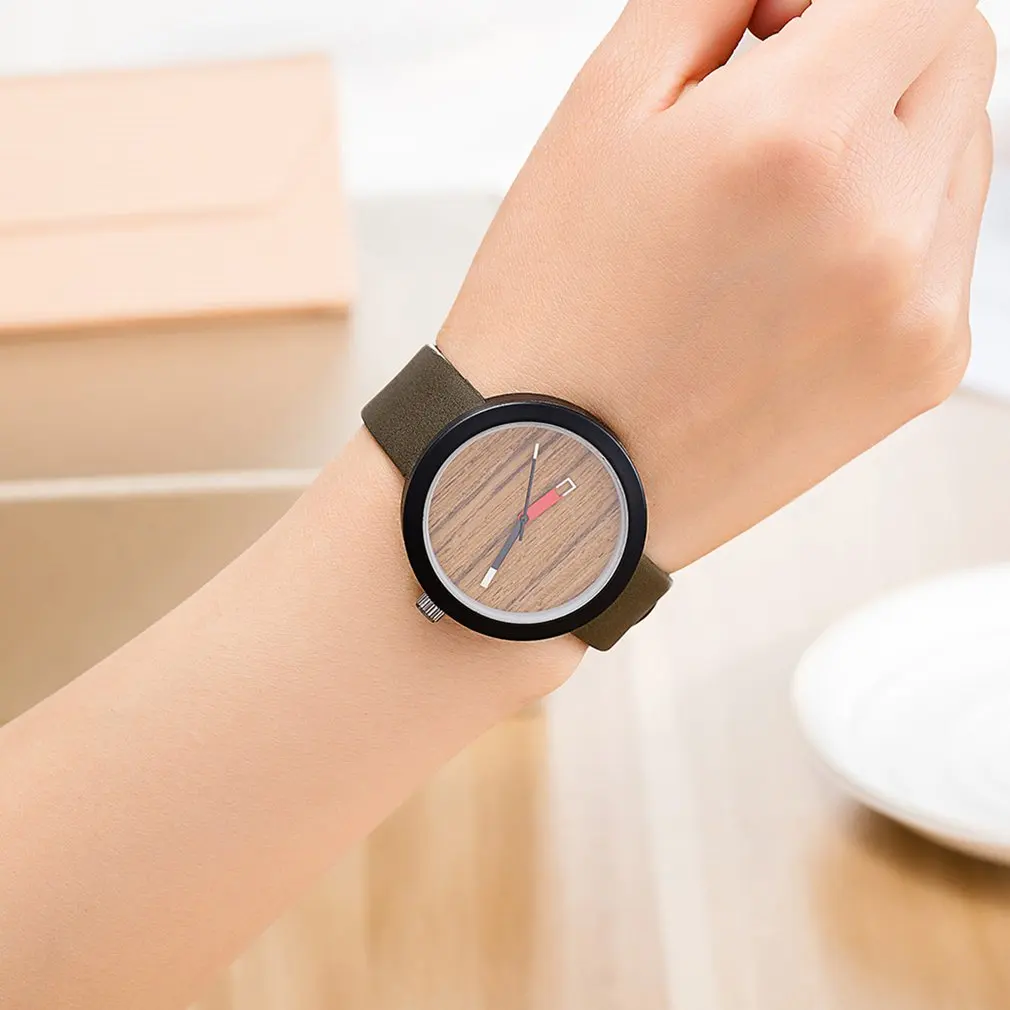 Vintage Wooden Color Dial Quartz Watch Fashion Hours PU Leather Strap Bracelet Wristband Jewelry For Women Men | Наручные часы