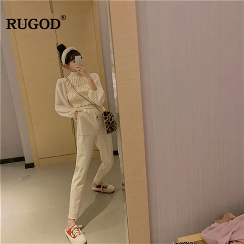 RUGOD/Винтажные модные однотонные женские короткие свитера с высоким воротником