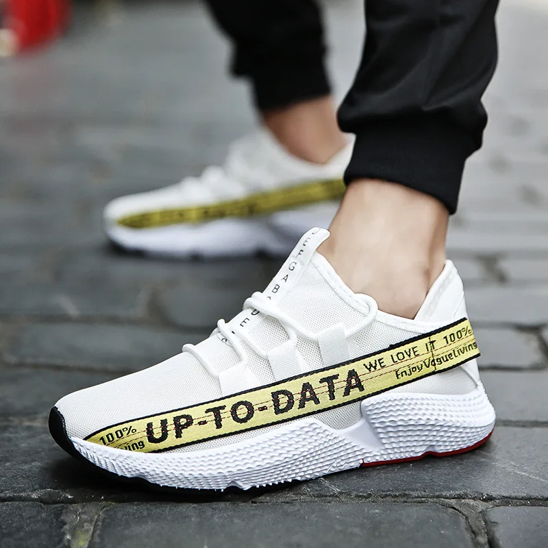 2019 spring and summer new letters sneakers flying woven breathable mesh shoes soft bottom hiking trend casual men's | Обувь