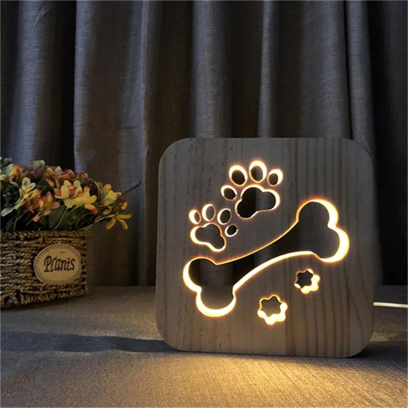 

Деревянная Ночная Светодиодная лампа 3D Bone Paw в виде собаки, украшение для детской спальни, теплый белый симпатичный подарок на день рождения для детей, друзей