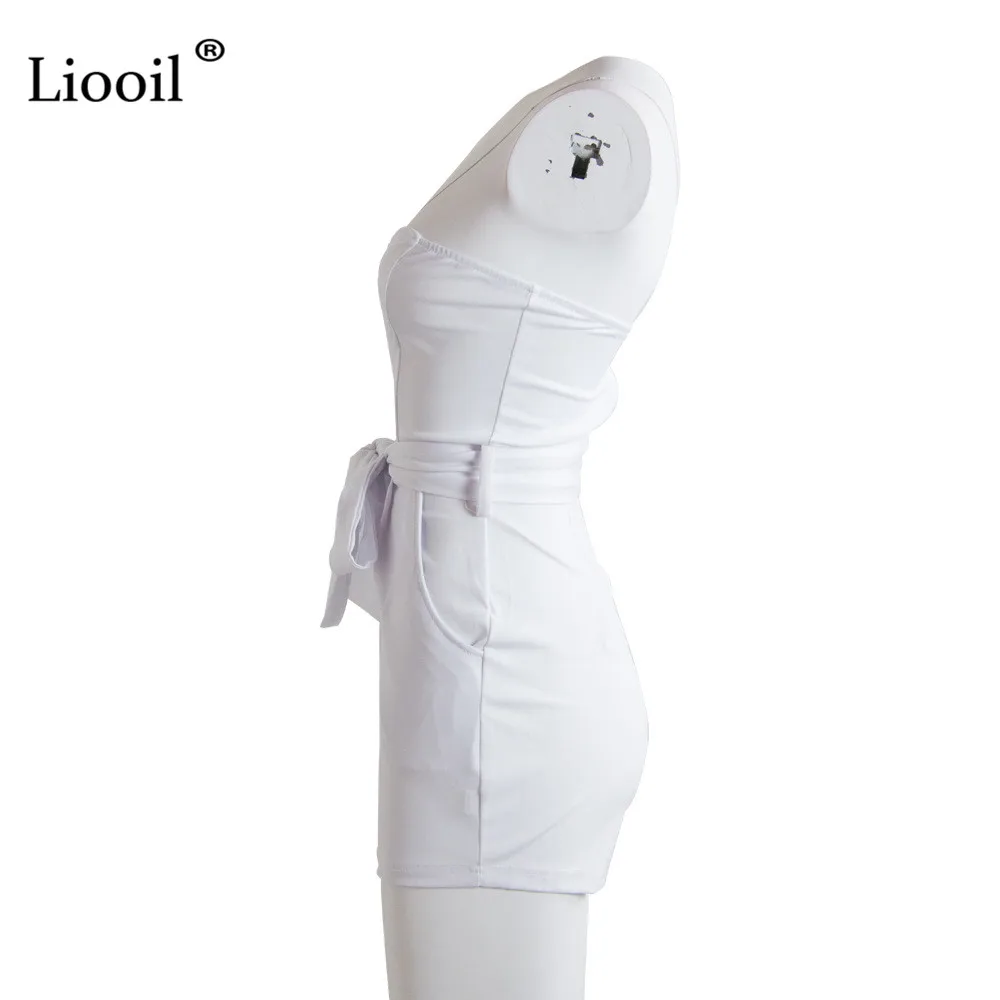 Liooil, черный, белый, без бретелек, с открытыми плечами, с бантом, комбинезоны, женский комбинезон, шорты, без рукавов, с открытой спиной, сексуальные Клубные Комбинезоны
