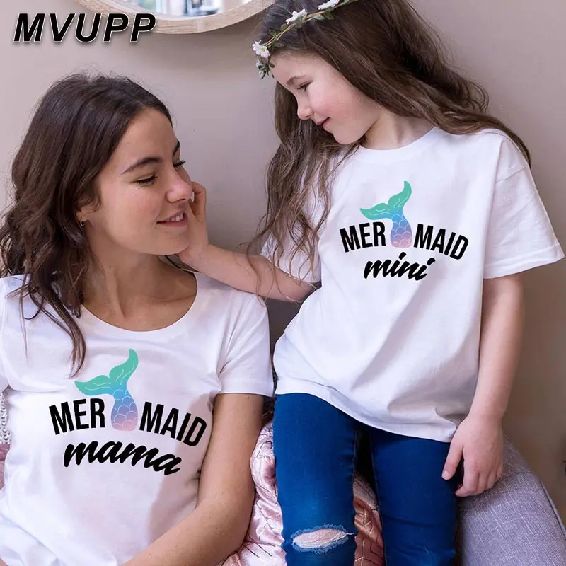 

mama and mini me family matching clothes mother daughter t shirt for mommy baby outfits big little sisters look mum girl mermaid