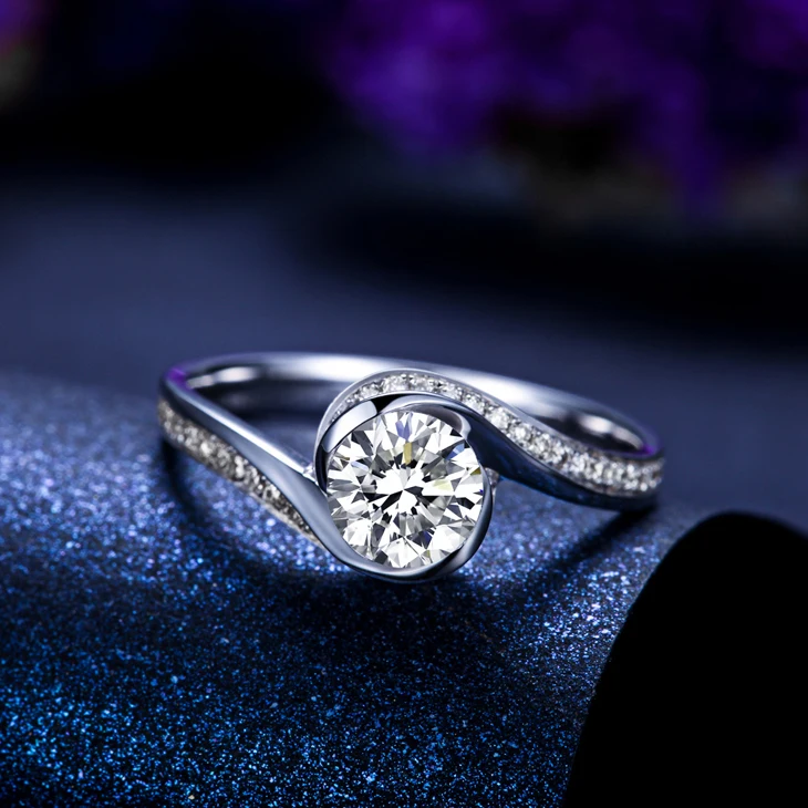 ZOCAI GLAMOROUS 0 52 CT CERTIFIED F G/VS/VG круглая огранка 18K белое золото бриллиант обручальное