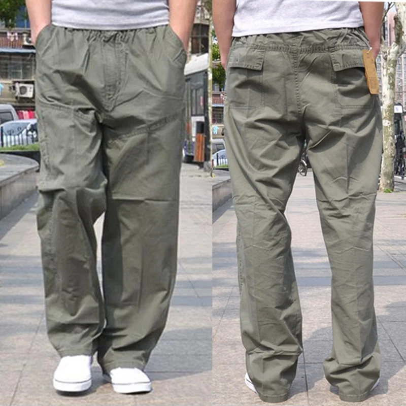 Брюки карго мужские хлопковые с карманами большие 8XL 10XL 9XL 140 кг свободные летние