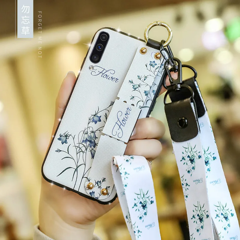 Ювелирное силиконовый чехол для samsung Galaxy A50 A30 A10 наручный браслет с цветами шнурки