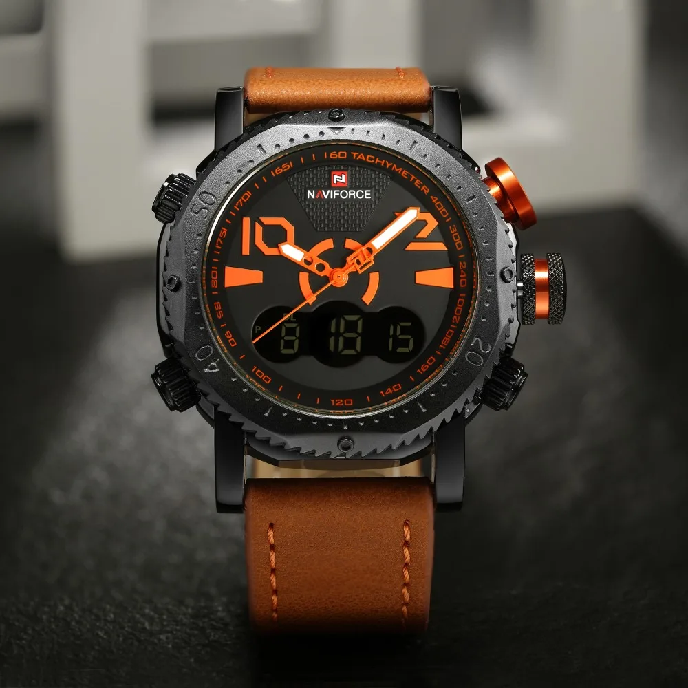 NAVIFORCE мужские спортивные часы с двойным дисплеем часы мужские светодиодный Цифровые Аналоговые электронные кварцевые часы 30 м водонепроницаемые мужские часы