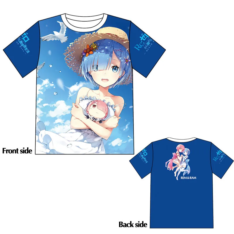 Летняя аниме футболка Rem and Ram с надписью Re:Life in a different world from zero красочная принтом