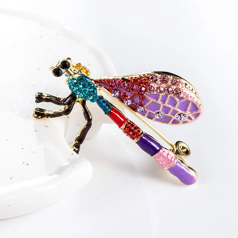 purple dragonfly Модный эмалевый в форме фруктов красная гранатовая Брошь для женщин зеленый лист вишня броши костюм лацкан булавка одежда шарф значки - Окраска металла: purple dragonfly